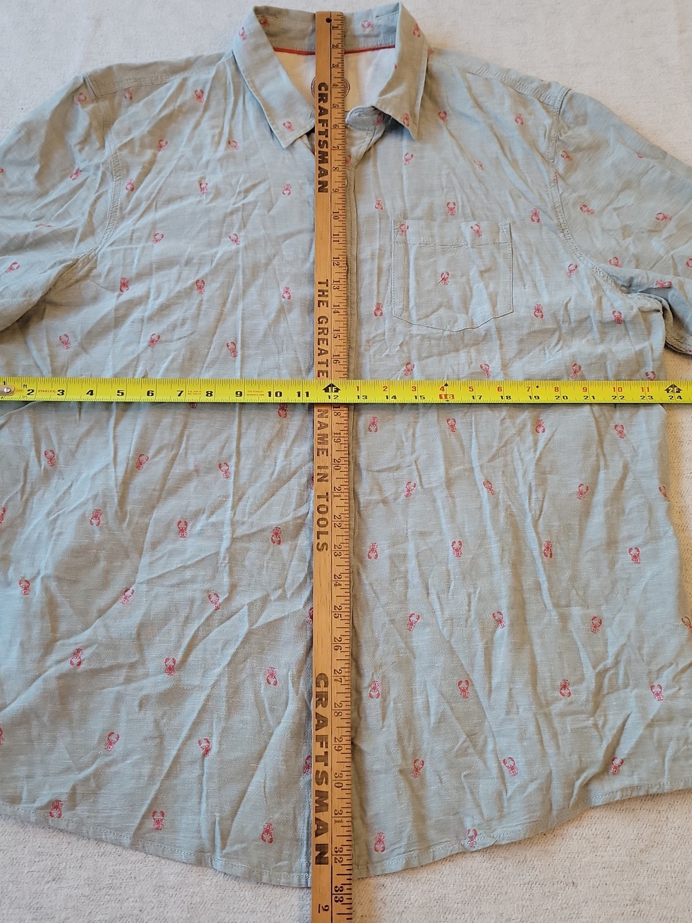 Fat Face Shirt Men's 2XL Gray Linen Blend Pocket Lobster AOP - Ships from USA - Picture 5 of 7
